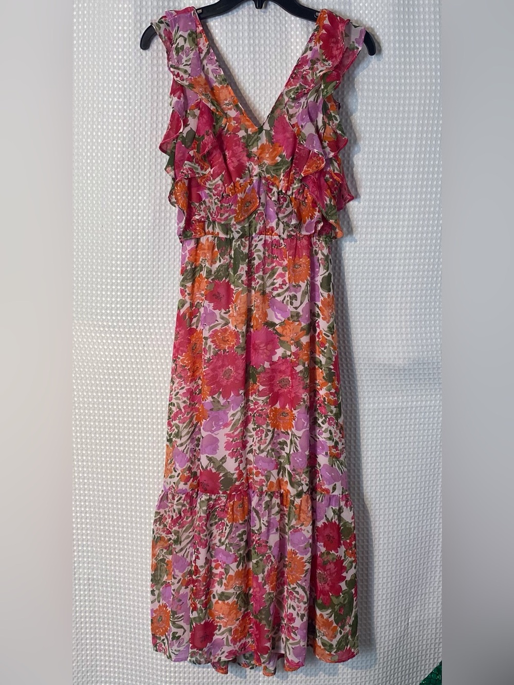 LC Lauren Conrad Floral Ruffle Midi Dress S Boho Cottagecore Chiffon